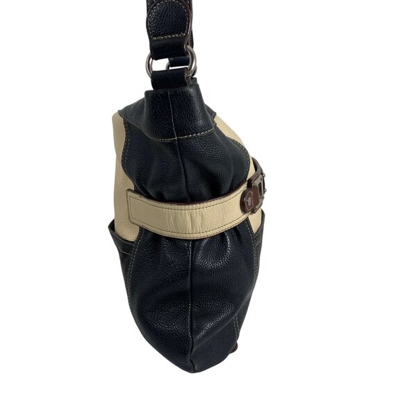 Tignanello Black Ivory Brown Colorblock Pebble Leather Buckle Shoulder Bag - Picture 6 of 13